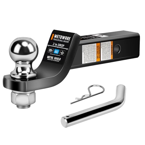 METOWARE Trailer Hitch Ball Mount with 2 in Ball & Hitch Pin, Solid Steel Trailer Hitch Ball Fits 2 Inch Receiver, 6000lbs Capacity Ball Hitch, 2-Inch Drop, Black - Image 1
