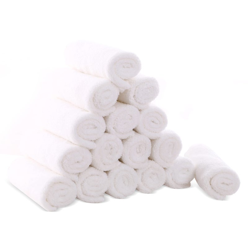 Cute Castle UltraSoft Baby Washcloths 16 Pack 9 by 9 Gentle on Sensitive Skin for Face and Body Plush Super Absorbent Wash Clothes for Girls and Boys White