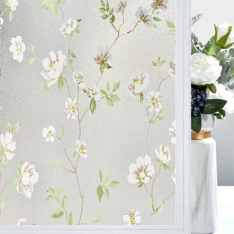 LIVECOOL Window Stickers Frosted UV Window Protection Film for Privacy Decoration Bathroom Home Office Kitchen 12 x 24 Inch Lily - Image 1
