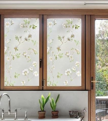 LIVECOOL Window Stickers Frosted UV Window Protection Film for Privacy Decoration Bathroom Home Office Kitchen 12 x 24 Inch Lily - Image 3