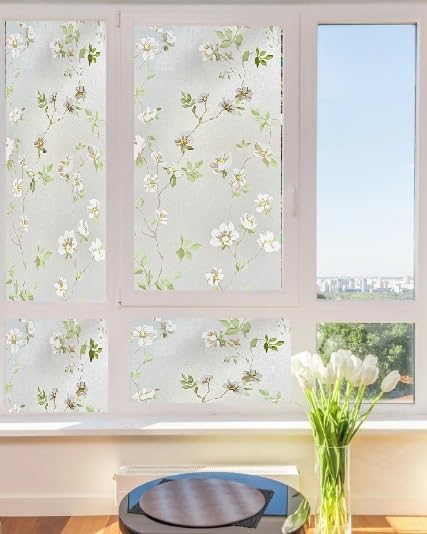 LIVECOOL Window Stickers Frosted UV Window Protection Film for Privacy Decoration Bathroom Home Office Kitchen 12 x 24 Inch Lily - Image 4