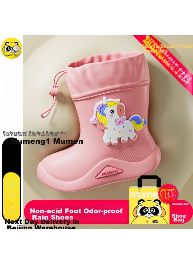 Moremerry Children's Rain Boots For Boys And Girls, Waterproof 3d Baby Non-slip Wear-resistant Cartoon Rain Boots, Pink Mermaid, Size 19 - Image 2