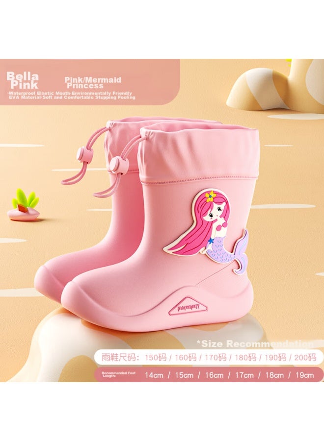 Moremerry Children's Rain Boots For Boys And Girls, Waterproof 3d Baby Non-slip Wear-resistant Cartoon Rain Boots, Pink Mermaid, Size 19 - Image 1