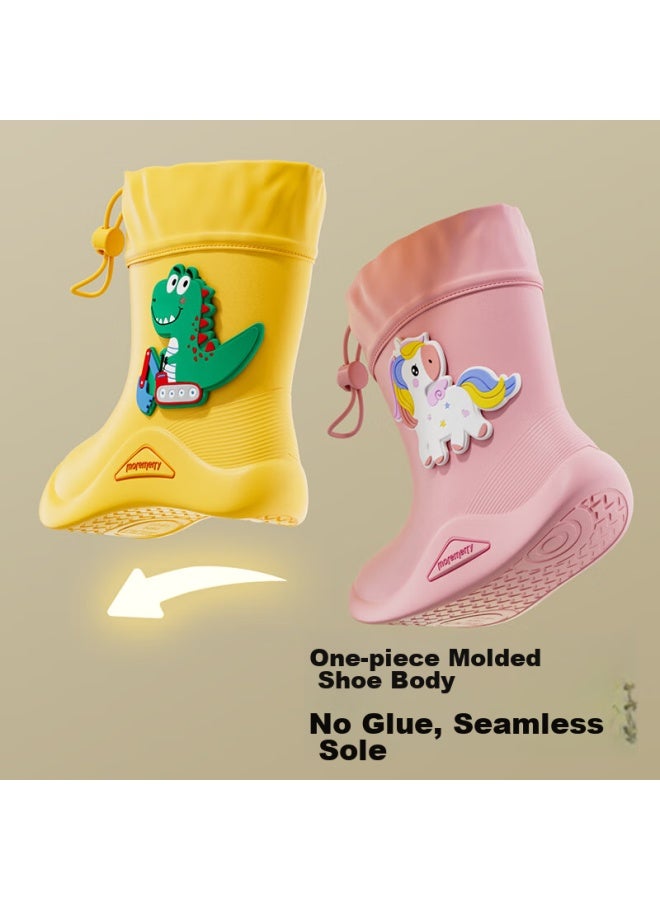 Moremerry Children's Rain Boots For Boys And Girls, Waterproof 3d Baby Non-slip Wear-resistant Cartoon Rain Boots, Pink Mermaid, Size 19 - Image 3