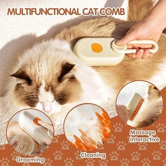 AVNISH Pet Steam Brush for Dog Cat 3 in 1 Pet Hair Removal Comb for Dogs Silicone Massage Comb For Shedding Multifunctional Water Brush Spa for Dogs USB Rechargeable Steamy Handle Cat Brush for Pet - Image 5