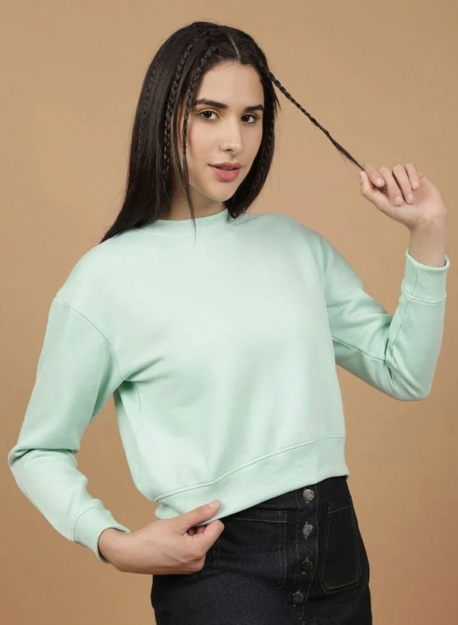Freehand Women Regular Fit Solid Crew Neck Long Sleeve Overhead-Crewneck Sweatshirt