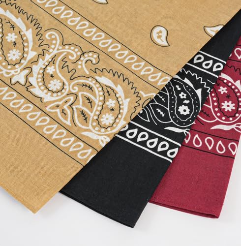 Bycc Bynn 3 Pack Pure Cotton Paisley Pattern Bandanas Square Scarf Headwear (Black + Burgundy + Dark Yellow) - Image 4