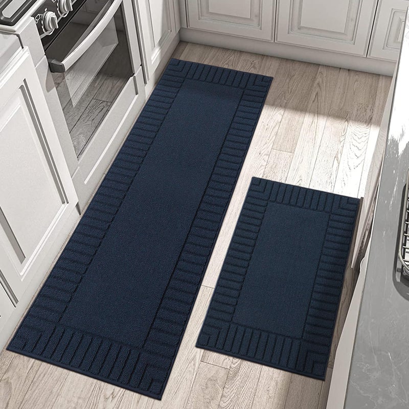 BEQHAUSEKitchenRugsWashableKitchenMatsforFloor NonSlip Kitchen Mats Set of 2 Absorbent Kitchen Runner Navy Blue with TPR Backing 24x35inch24x60inch