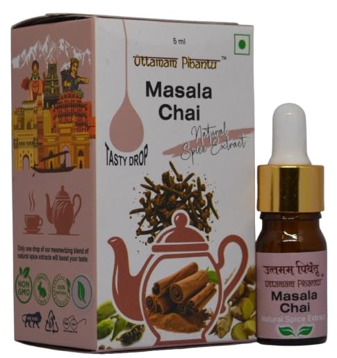Uttamam Pibantu Tasty drops Masala Chai Extract | Ginger, Cardamom, Cinnamon, and Clove | Flavors 180 cups | No preservative | 1 drop per cup | Tea Masala Drops 5ml - Image 1