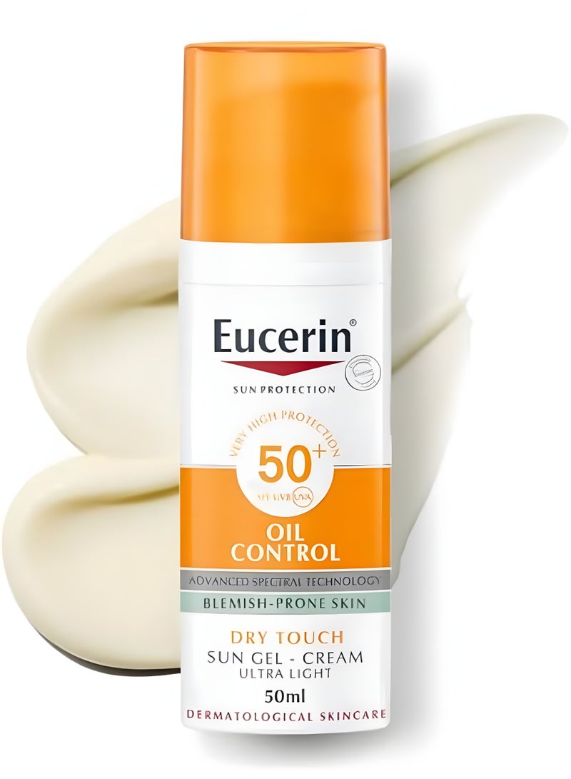 يوسيرين واقي شمس Eucerin جل كريم للتحكم بالزيوت SPF50+ حماية عالية من أشعة UVA UVB بملمس جاف وخفيف مناسب للبشرة المعرضة لحب الشباب 50 مل - Image 1