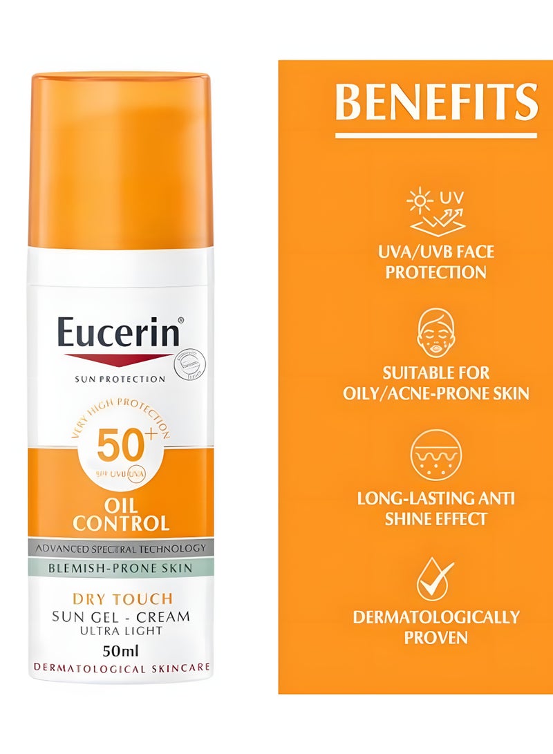 يوسيرين واقي شمس Eucerin جل كريم للتحكم بالزيوت SPF50+ حماية عالية من أشعة UVA UVB بملمس جاف وخفيف مناسب للبشرة المعرضة لحب الشباب 50 مل - Image 2
