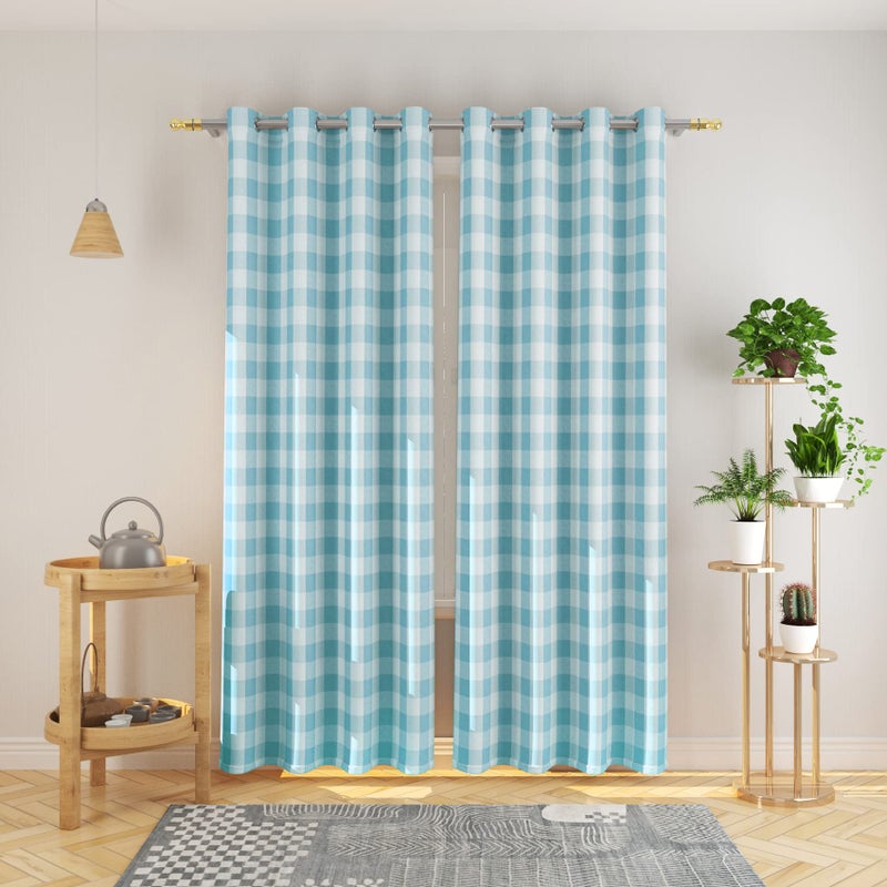 NATUS WEAVER Buffalo Check Curtains 84 inch Length Kitchen Living Room Bedroom Sky Blue and White Gingham Plaid Window Curtain Panels Basement Drapes 2 Panels Grommet Top Window Treatment Set - Image 1