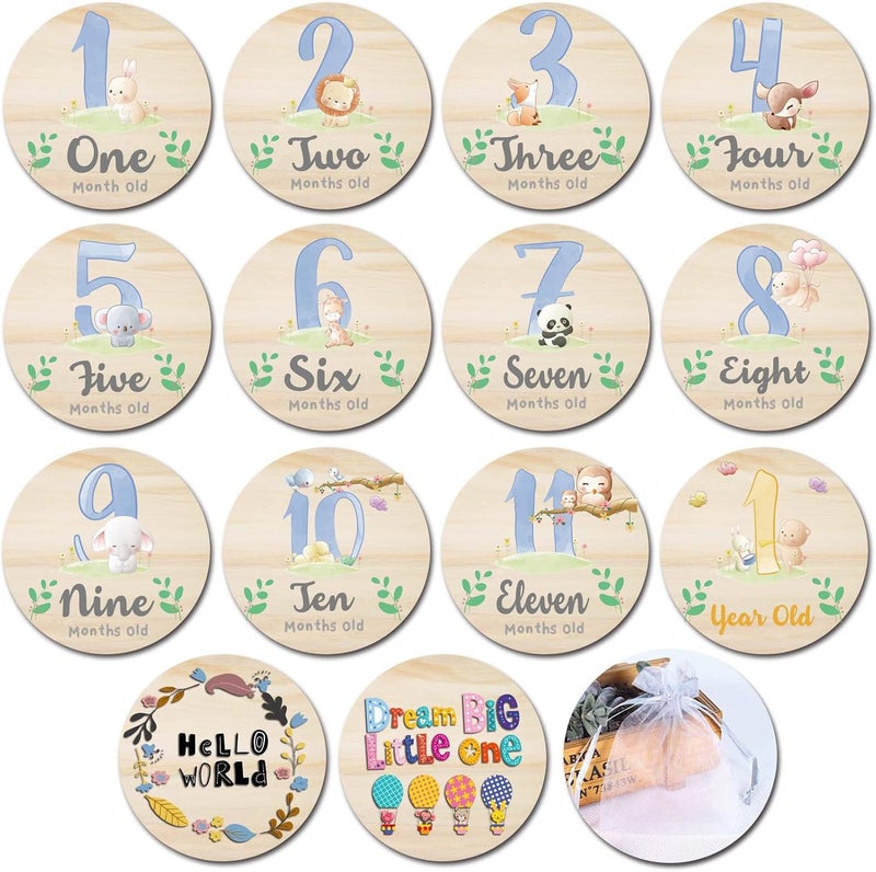 Al Raied ARS® Baby First Holiday Milestone Cards - 7 Pack Double Sided Wooden Baby Milestone Signs for Newborns - Image 1