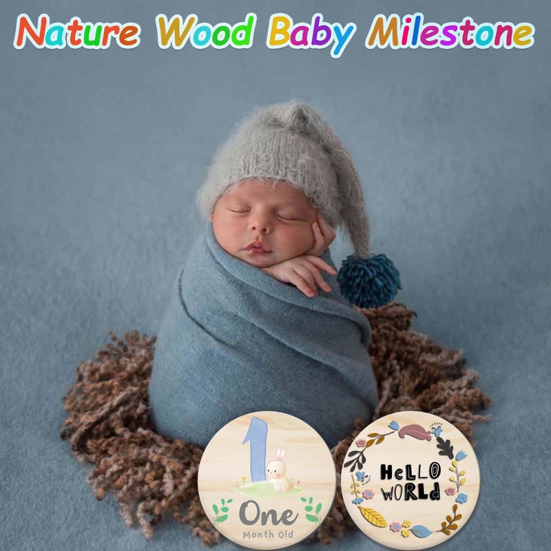 Al Raied ARS® Baby First Holiday Milestone Cards - 7 Pack Double Sided Wooden Baby Milestone Signs for Newborns - Image 2