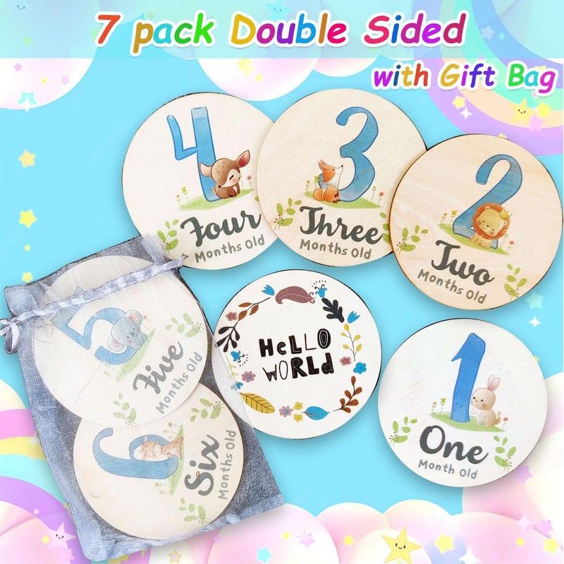 Al Raied ARS® Baby First Holiday Milestone Cards - 7 Pack Double Sided Wooden Baby Milestone Signs for Newborns - Image 5
