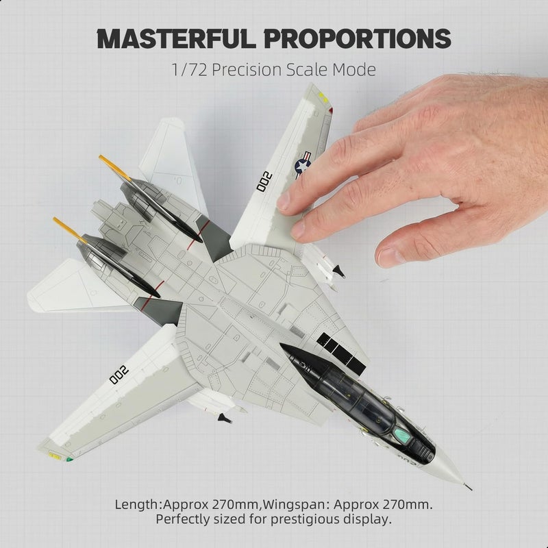 NUOTIE F-14 Tomcat VF-84 Jolly Rogers 1/72 Scale Die-Cast Metal Pre-Built Fighter Jet Model with Detachable Missiles and Adjustable Tail Fins Military Enthusiasts Gift - Image 2