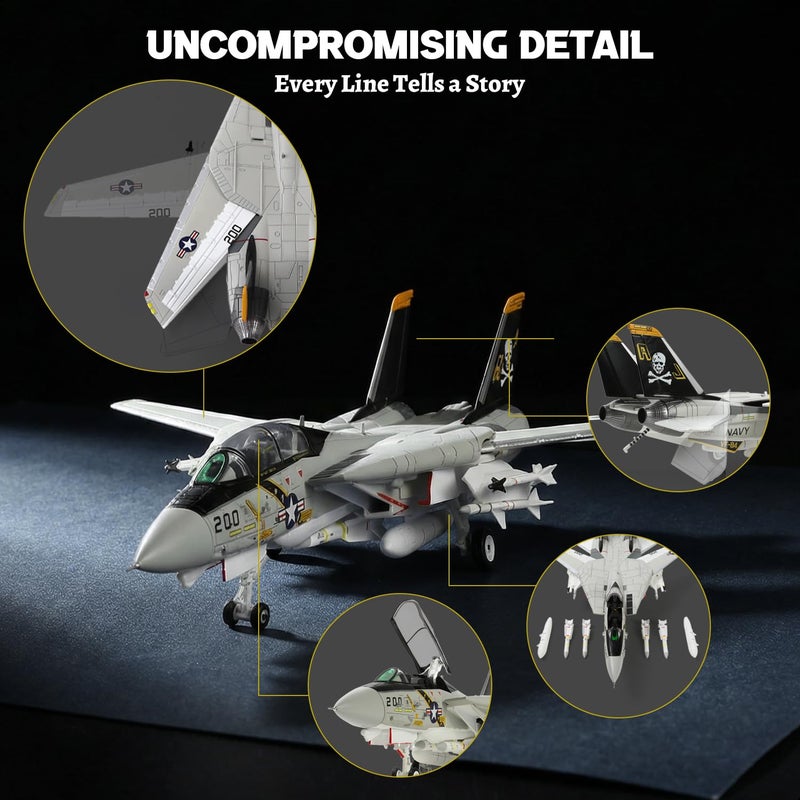 NUOTIE F-14 Tomcat VF-84 Jolly Rogers 1/72 Scale Die-Cast Metal Pre-Built Fighter Jet Model with Detachable Missiles and Adjustable Tail Fins Military Enthusiasts Gift - Image 3