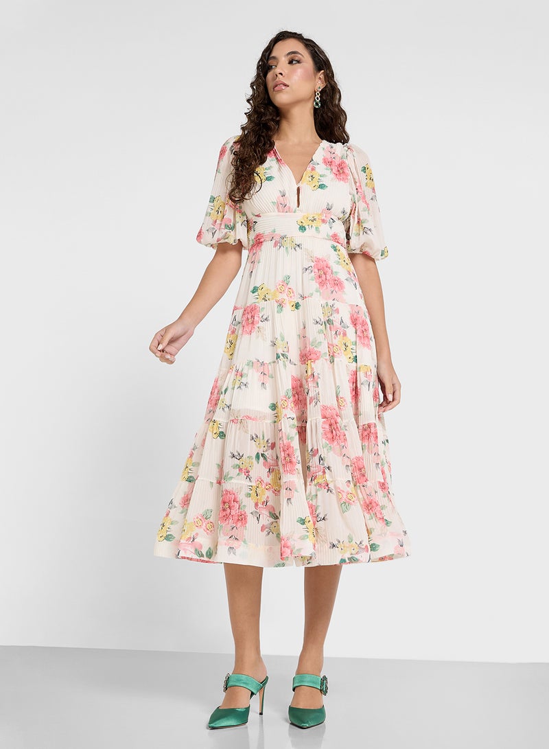 خزانة فستان شيفون بنقشة الزهور - Image 1