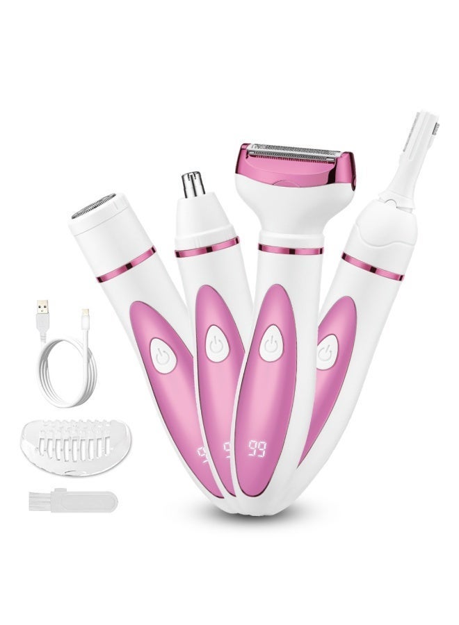 DOLOLO 4 in 1 Electric Razor for Women Men, Rechargeable Led Display Electric Shaver and Facial Hair Remover, Painless Ladies Body Razors for Nose Face Body Leg Bikini Arm Hair (Pink) - Image 1