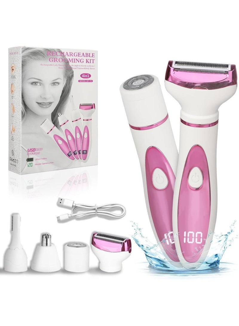 DOLOLO Electric Razor for Women, 4-in-1 Painless Wet & Dry Rechargeable Shaver & Trimmer with LED Display for Face, Body, Bikini, and Nose Hair Removal - Image 1