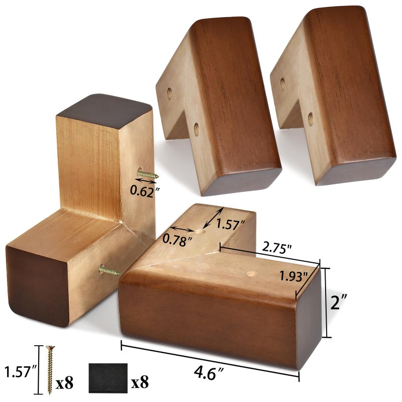 AORYVIC Solid Wood Legs for Furniture, L-Shaped Bed Risers, Furniture Legs for Sofa Couch Dresser Cabinet Table, Couch Sofa Feet, Furniture Risers, Bed Lifters 4 Pack - Image 2