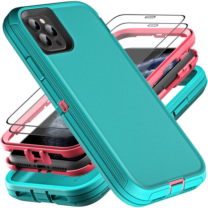 YKHJKLEC for iPhone 11 Pro Max Case Military Grade 3 in 1 Heavy Duty ShockproofDrop ProofDust Proof Case with 2Pcs Tempered Glass Screen Protector Aqua BluePink - Image 3