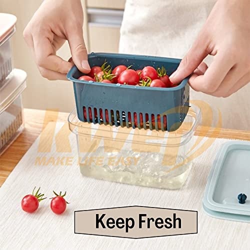Kwer Fridge Storage Boxes Storage Containers 1000Ml Fridge Organizer Storage Box With Stackable Drain Rack And Lids For Keep Fresh Fish, Meat, Vegetable (Plastic) Pack Of 4 - Transparent - Image 3