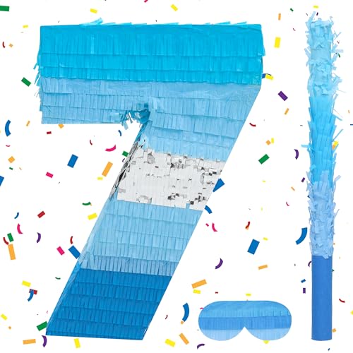 Birchio Number 7 Pinata Bundle with a Blindfold and Bat162 x 111 x 4 Inches Perfect for Boys and Girls Birthday Party Supplies Blue Theme Birthday Decoration - Image 1