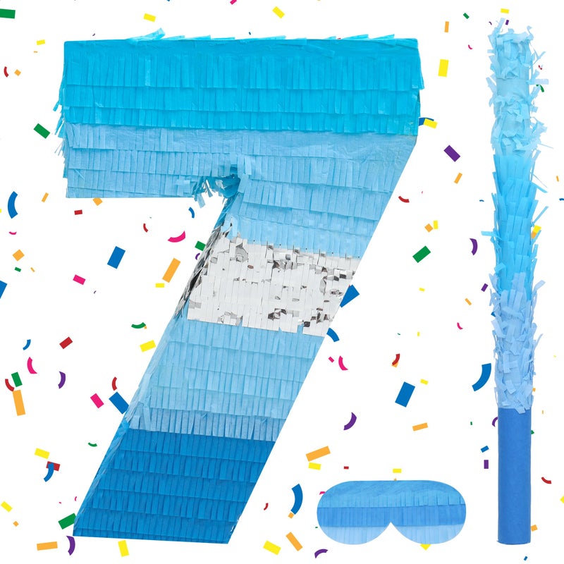 Birchio Number 7 Pinata Bundle with a Blindfold and Bat162 x 111 x 4 Inches Perfect for Boys and Girls Birthday Party Supplies Blue Theme Birthday Decoration - Image 3