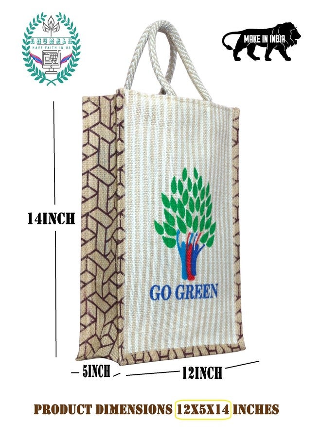 Anumala® Handmade Go Green Jute Bag with Zipper| For Shopping| Fashion| Beach| Travel Companion for Every Occasion| Go Green for the Environment| 12x5x14inches. (Pack of 2) - Image 2