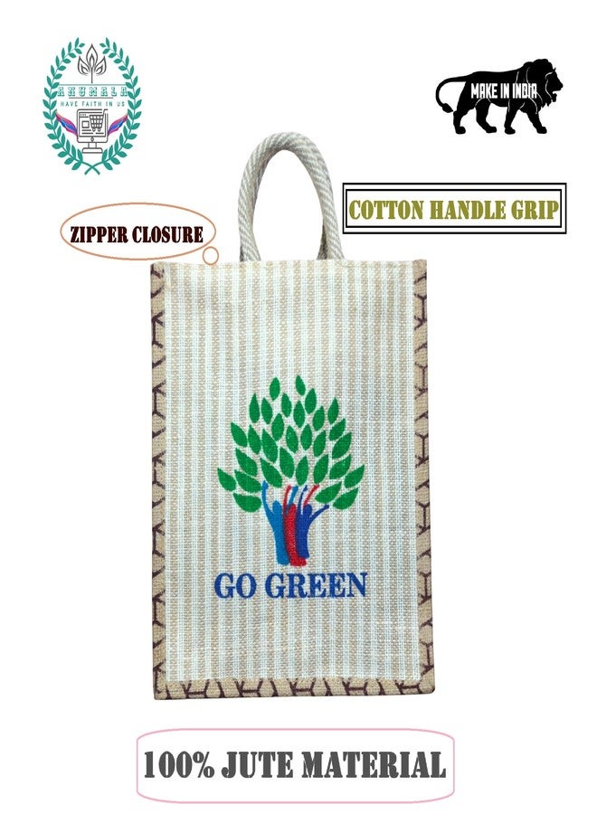 Anumala® Handmade Go Green Jute Bag with Zipper| For Shopping| Fashion| Beach| Travel Companion for Every Occasion| Go Green for the Environment| 12x5x14inches. (Pack of 2) - Image 4