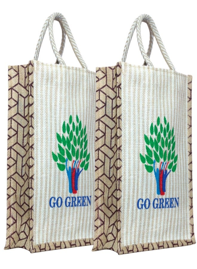 Anumala® Handmade Go Green Jute Bag with Zipper| For Shopping| Fashion| Beach| Travel Companion for Every Occasion| Go Green for the Environment| 12x5x14inches. (Pack of 2) - Image 1