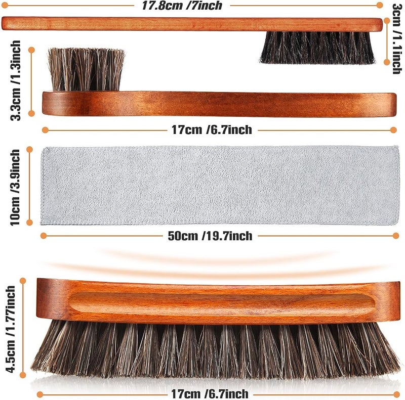 ZJoey 4 Pcs Horsehair Shine Shoes Brush Kit Polish Dauber Applicators Cleaning Leather Shoes Boots Care Brushes Suede Cleaner Brush with Microfiber Shoe Cloth(4 Pcs Style A) - Image 3