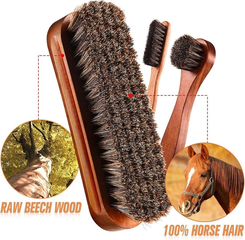 ZJoey 4 Pcs Horsehair Shine Shoes Brush Kit Polish Dauber Applicators Cleaning Leather Shoes Boots Care Brushes Suede Cleaner Brush with Microfiber Shoe Cloth(4 Pcs Style A) - Image 2