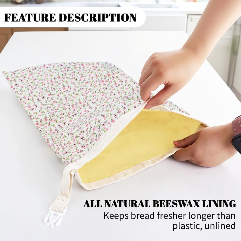EHZYP 2 Pack Beeswax Bread Bags - 17x13 Inch Reusable Bread Storage Bags,Bees Wax Lined Bread Bags for Home Cooks fresh bread storage Easy Clean (Pink Floral) - Image 4