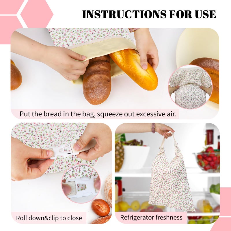 EHZYP 2 Pack Beeswax Bread Bags - 17x13 Inch Reusable Bread Storage Bags,Bees Wax Lined Bread Bags for Home Cooks fresh bread storage Easy Clean (Pink Floral) - Image 3