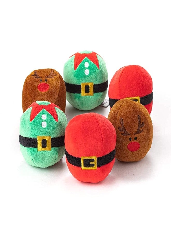 Midlee Christmas Plush Dog Balls- Pack of 6 Reindeer, Santa, Elf- Squeaky Stuffed Pet Toys - Image 1