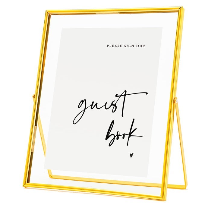 PLEASE SIGN CLEAR GLASS GOLD SIGN HOLDER 8X10IN GOLD GLASS PICTURE FRAMES MENU HOLDER FOR WEDDING PARTY TABLE SIGN
