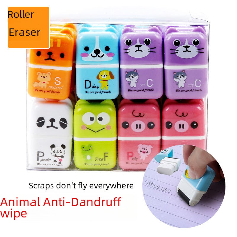 Generic Cute Animal Eraser Roller for Kids 6 Color transparent bag packaging 6 pack 