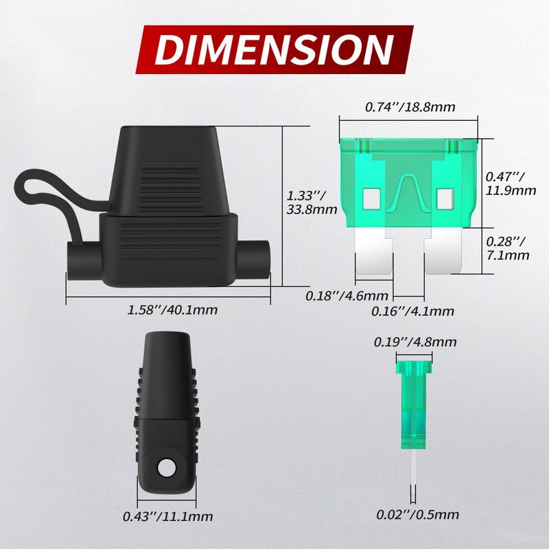 DaierTek 12 AWG Inline Fuse Holder 12V, ATO/ATC in Line Fuse Holder 12 Volt Waterproof with 30 Amp & 40 Amp Medium Blade Fuse for Marine Car Automotive- 10pcs - Image 2