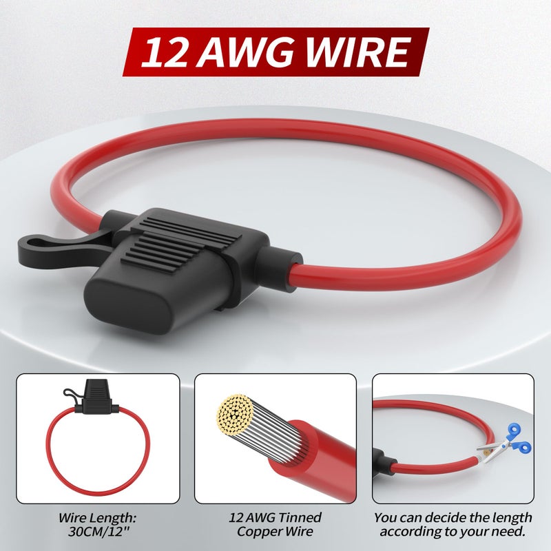 DaierTek 12 AWG Inline Fuse Holder 12V, ATO/ATC in Line Fuse Holder 12 Volt Waterproof with 30 Amp & 40 Amp Medium Blade Fuse for Marine Car Automotive- 10pcs - Image 4