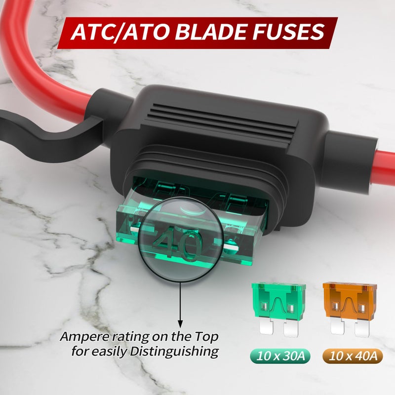 DaierTek 12 AWG Inline Fuse Holder 12V, ATO/ATC in Line Fuse Holder 12 Volt Waterproof with 30 Amp & 40 Amp Medium Blade Fuse for Marine Car Automotive- 10pcs - Image 5