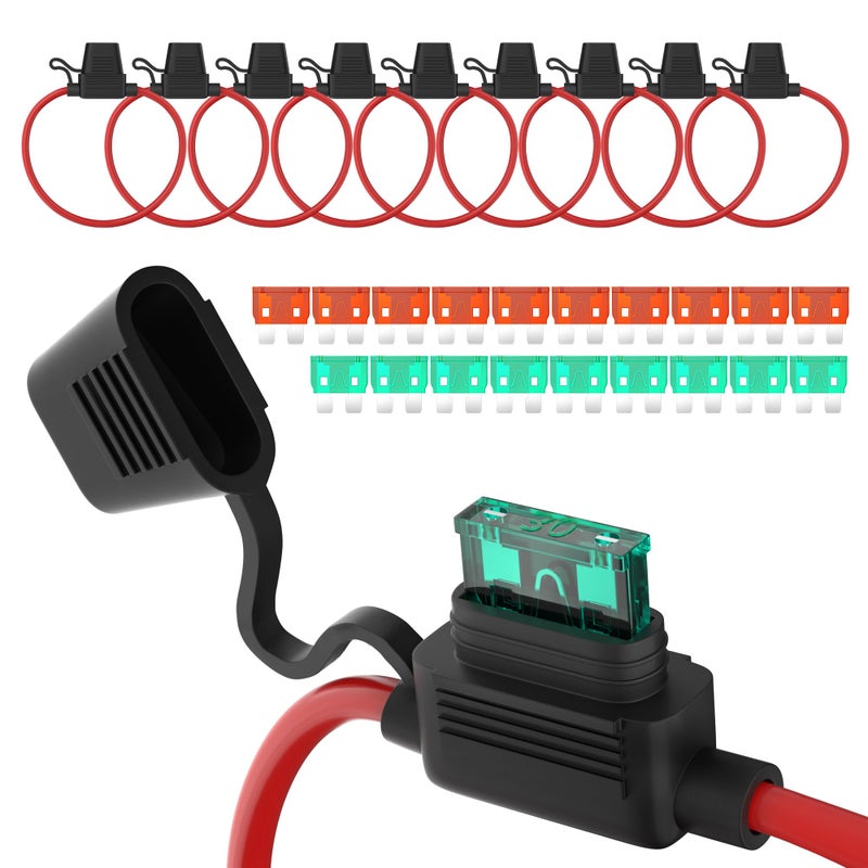 DaierTek 12 AWG Inline Fuse Holder 12V, ATO/ATC in Line Fuse Holder 12 Volt Waterproof with 30 Amp & 40 Amp Medium Blade Fuse for Marine Car Automotive- 10pcs - Image 1