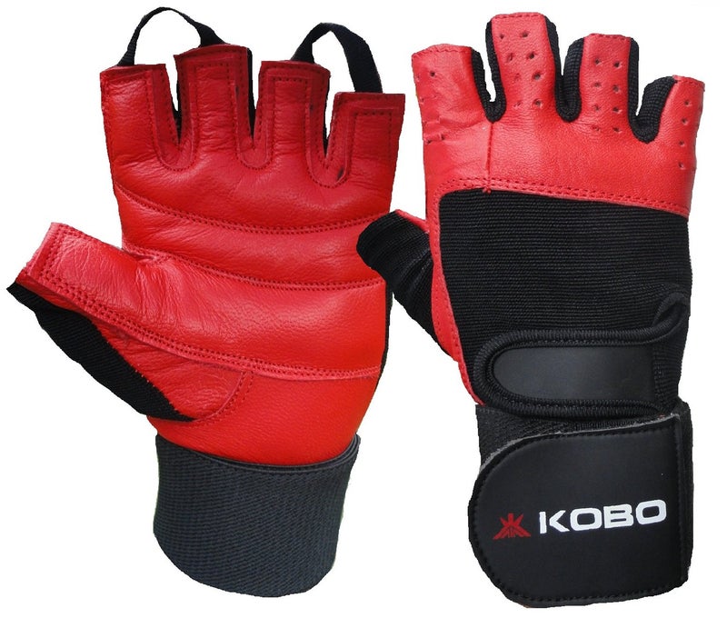 Kobo Leather Fitness Gloves/Weight Lifting Gloves/Gym Gloves (Imported) (RED, Small) - Image 1