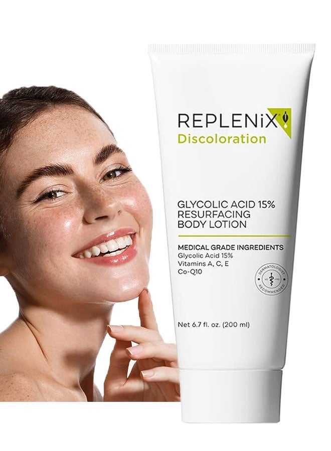 Replenix Discoloration Glycolic Acid 15% Resurfacing Body Lotion 200ml, Medical Grade Ingredients Acid Exfoliating Cream, Antioxidant Treatment Smooths Skin Texture, Suitable for Sensitive Skin - Image 1