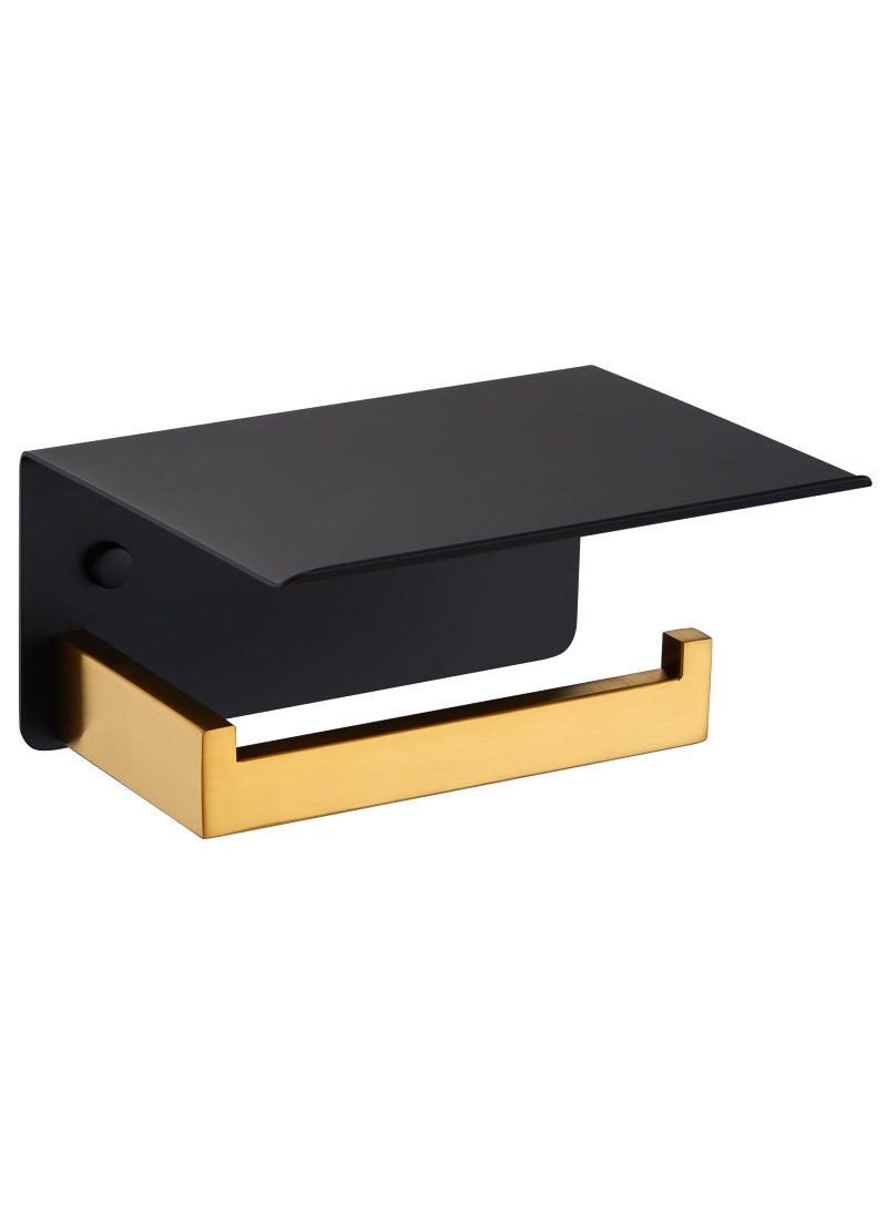APLusee Toilet Paper Holder with Phone Shelf Black & Gold  APLusee 304 Stainless Steel Tissue Roll Dispenser Storage  Bathroom Accessories Wall Mounted  - Image 1