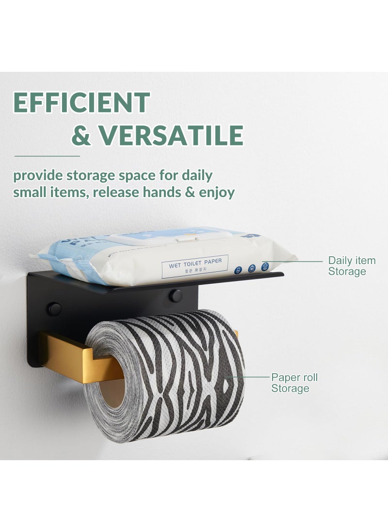 APLusee Toilet Paper Holder with Phone Shelf Black & Gold  APLusee 304 Stainless Steel Tissue Roll Dispenser Storage  Bathroom Accessories Wall Mounted  - Image 5