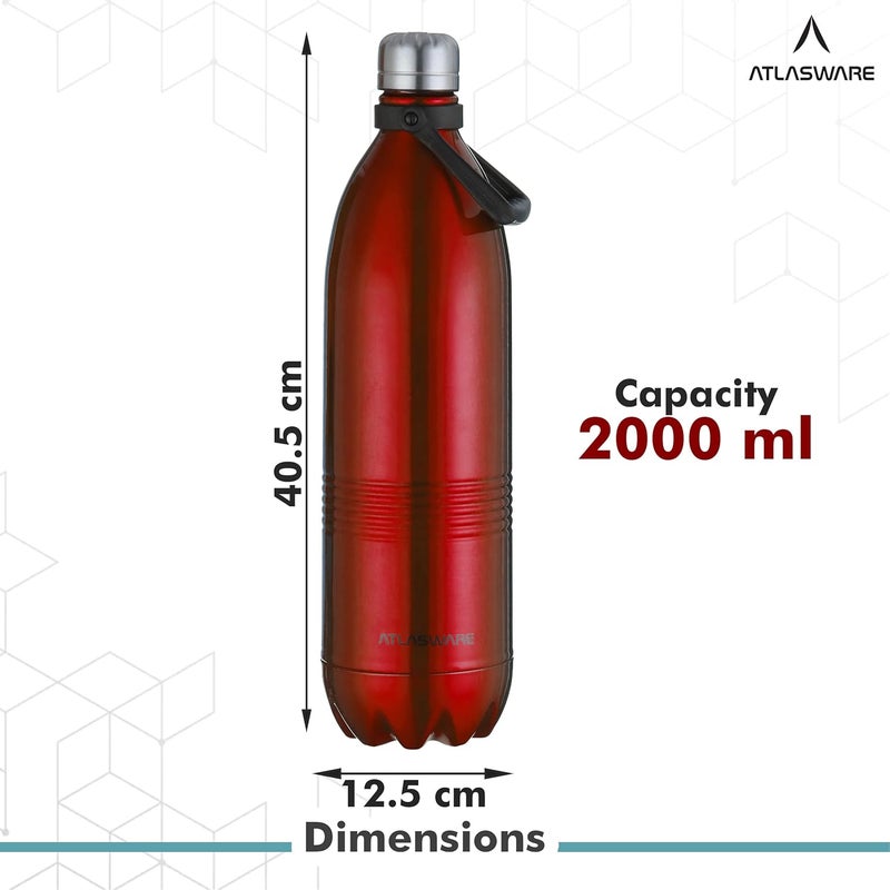 Atlasware Stainless Steel Hot & Cold Vacuum Bottle (2000 ml) - Red - Image 3