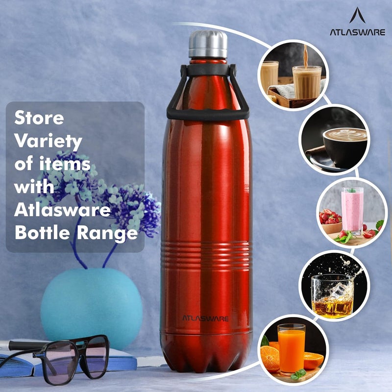 Atlasware Stainless Steel Hot & Cold Vacuum Bottle (2000 ml) - Red - Image 5