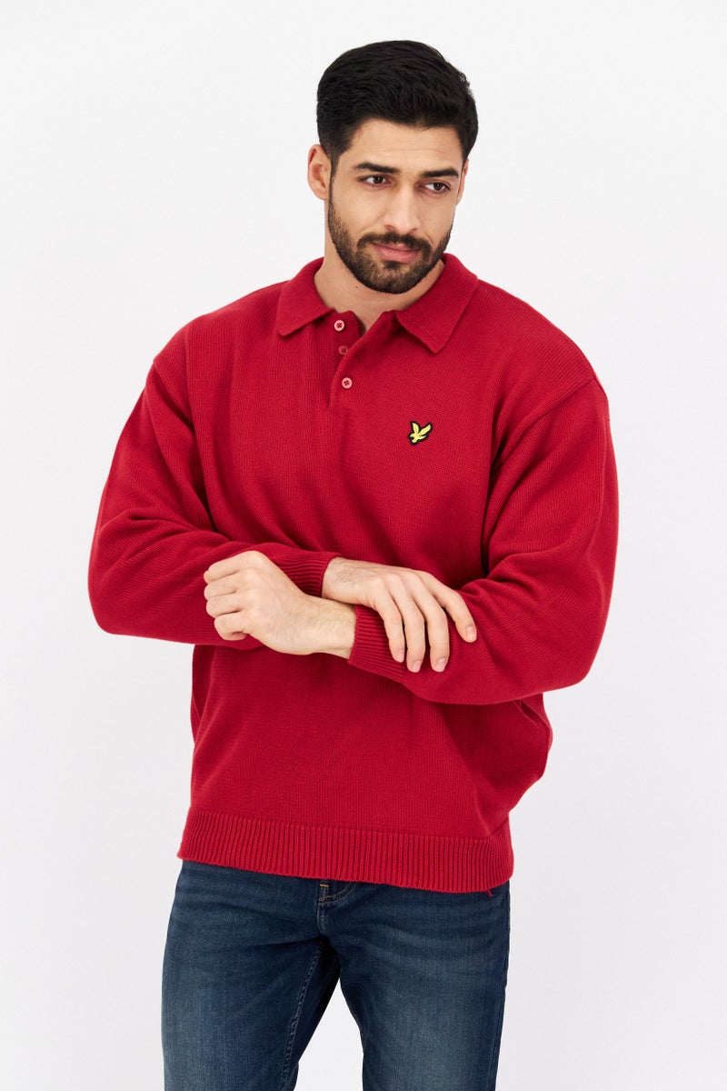 Lyle & Scott Men Regular Fit Long Sleeves Printed Polo-Shirt, Red - Image 1